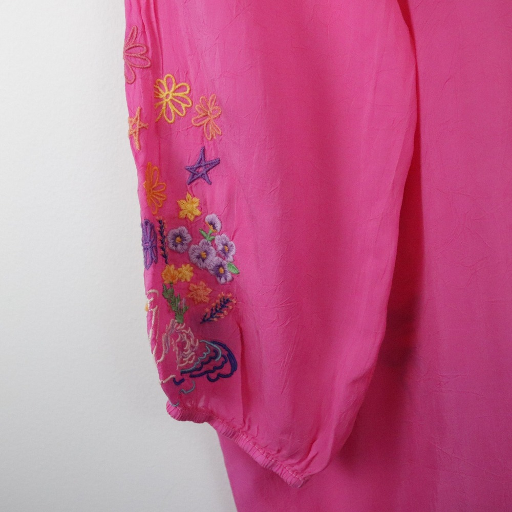 Johnny Was Zadonia Embroidered Tie Neck Blouse‎ 1X Fuchsia Pink - Picture 6 of 11
